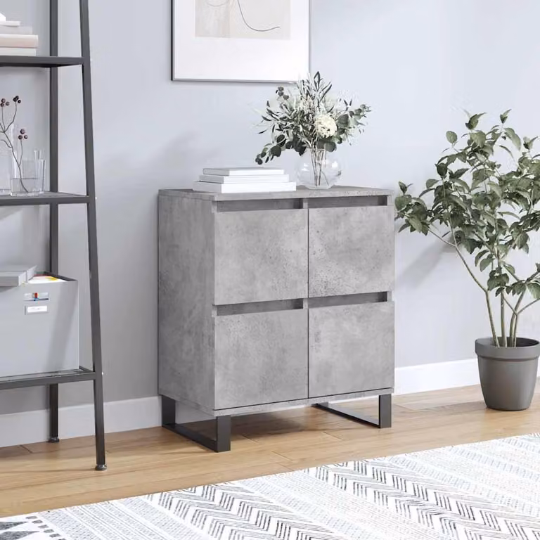 Credenza moderna vidaXL in legno multistrato e metallo, colore grigio cemento, L 60 cm x P 35 cm x H 70 cm