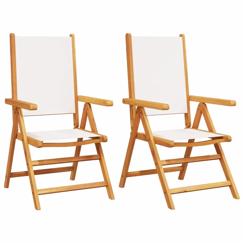 Set di 2 sedie pieghevoli vidaXL in legno di acacia e tessuto bianco per giardino e balcone – 2