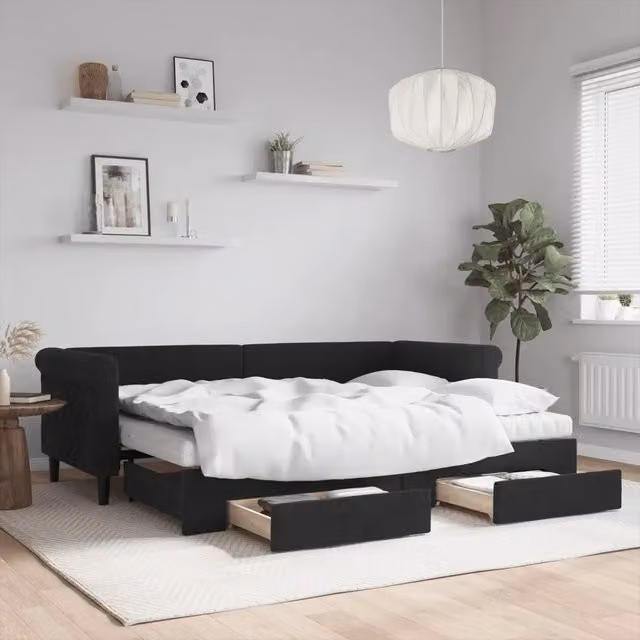 Divano Letto Estraibile vidaXL in Velluto Nero con Cassetto per Soggiorno e Camera da Letto L/P/H: 229 x 80 x 68 cm