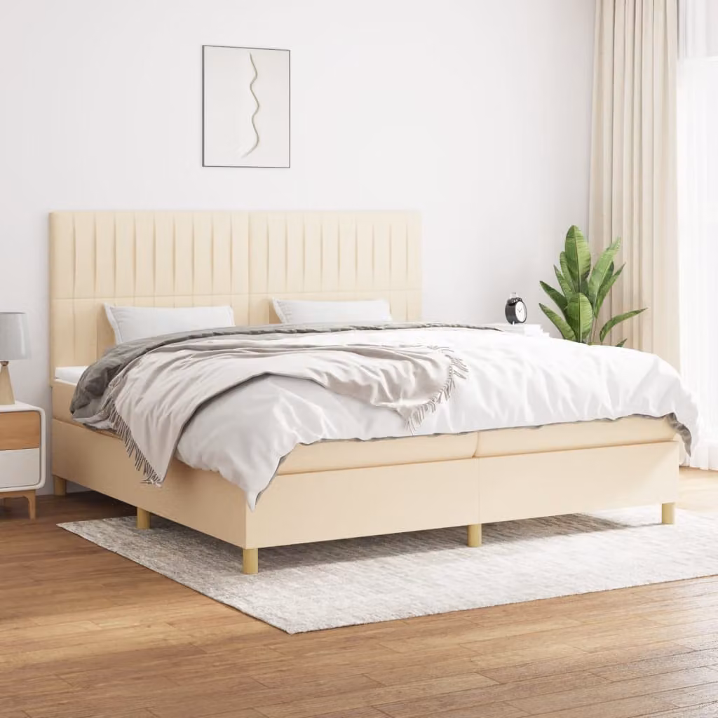 vidaXL Letto Ibrido con Giroletto a Molle e Materasso a Tasche, Colore Beige e Bianco, L/P/H: 200 x 200 x 128 cm