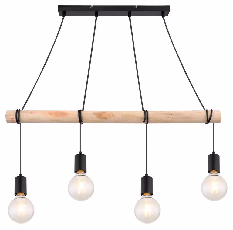 Rabalux 3980 lampada a sospensione 4 spot Pablo, E27 legno, nero, industriale