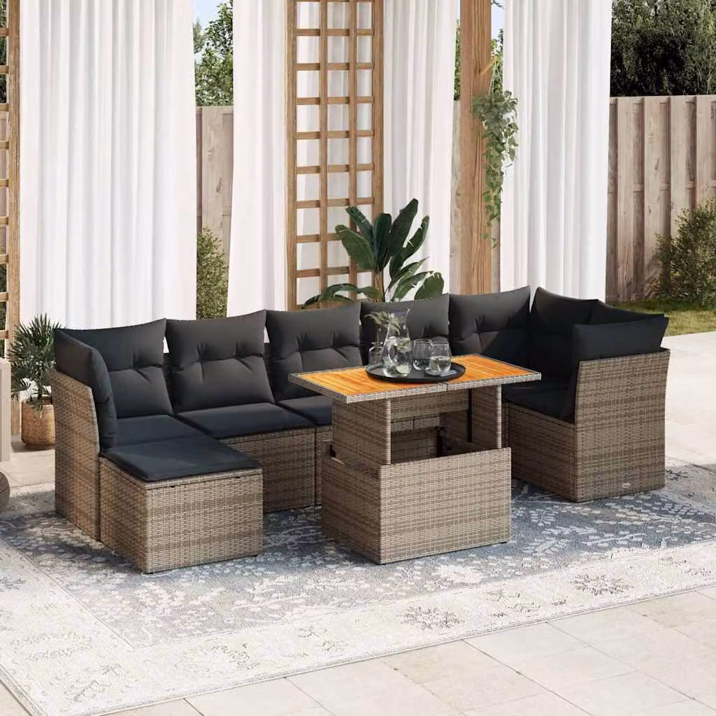 Set Divano da Giardino vidaXL 8 pz in Polyrattan Grigio con Cuscini e Tavolino