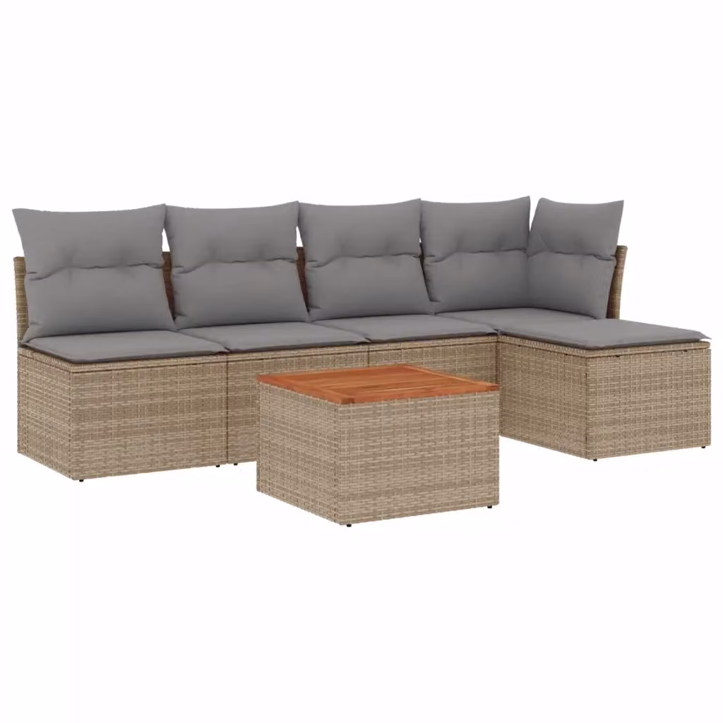 vidaXL Set Divano da Giardino 6 pz a L in Polyrattan con Cuscini Beige e Grigio – 2
