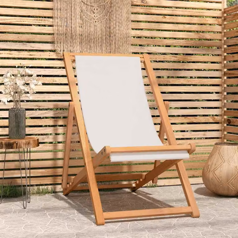 Sedia a Sdraio vidaXL in Legno di Teak con Poggiatesta Regolabile e Braccioli, Beige, L: 56 cm, P: 105 cm, H: 96 cm