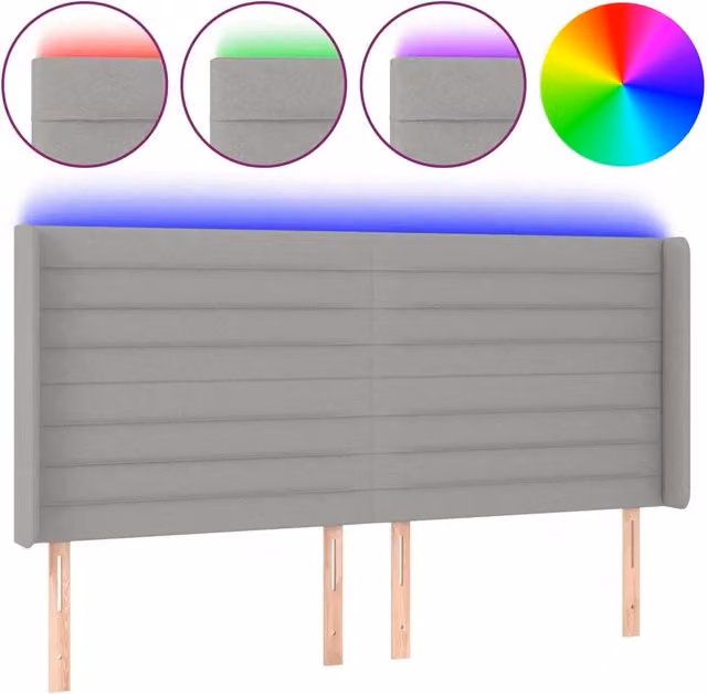 Testata del letto moderna con illuminazione LED e porta USB in tessuto grigio chiaro L: 203 cm, P: 16 cm, H: 118/128 cm – 1