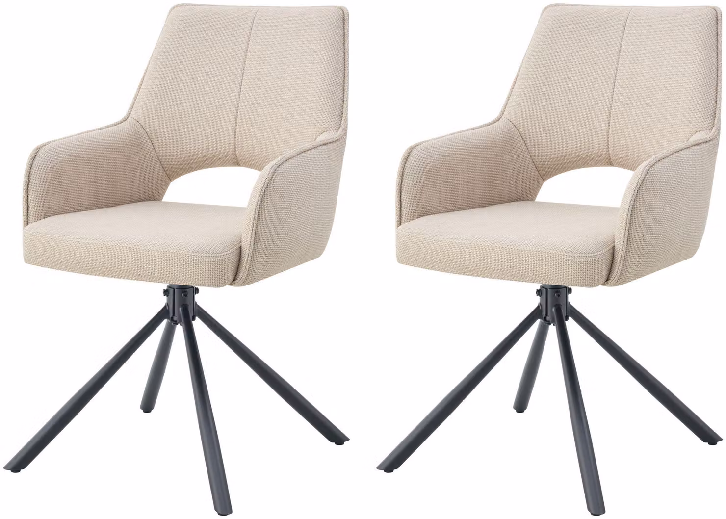 xonox.home sedia girevole set di 2 Jana in tessuto intrecciato crema (L/H/D): 57 x 91 x 64 cm