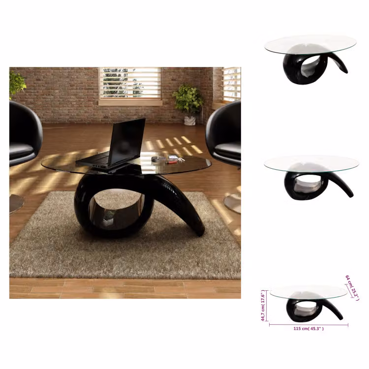 vidaXL Tavolino con piano in vetro ovale nero lucido -  Tavolini