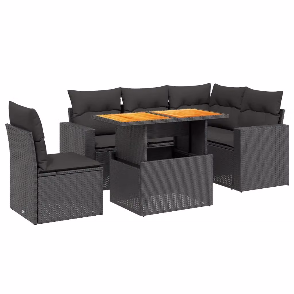 Set Divano da Giardino a L vidaXL 6 pz in Polyrattan Nero con Cuscini e Tavolino – 2