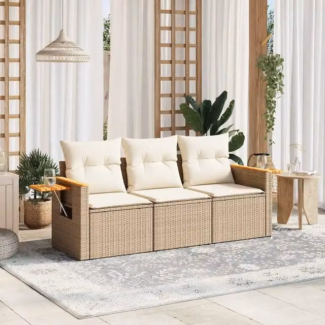 Set Divano da Giardino 3 pz con Cuscini Beige in Polyrattan 3226597