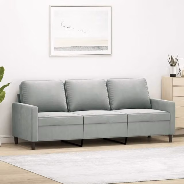 Divano a 3 Posti-Sofa 3 Posti Grigio Chiaro 180 cm in Velluto 499067