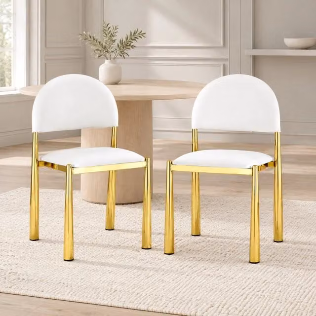 Set di 2 sedie da pranzo ULEVR bianche in PU con schienale semicircolare imbottito e gambe in metallo, H 80 cm