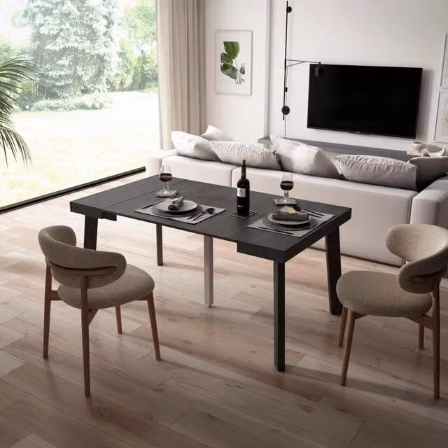 Consolle allungabile, 160x90x73cm, Per 8 persone, Gambe in legno, Nero RF3143
