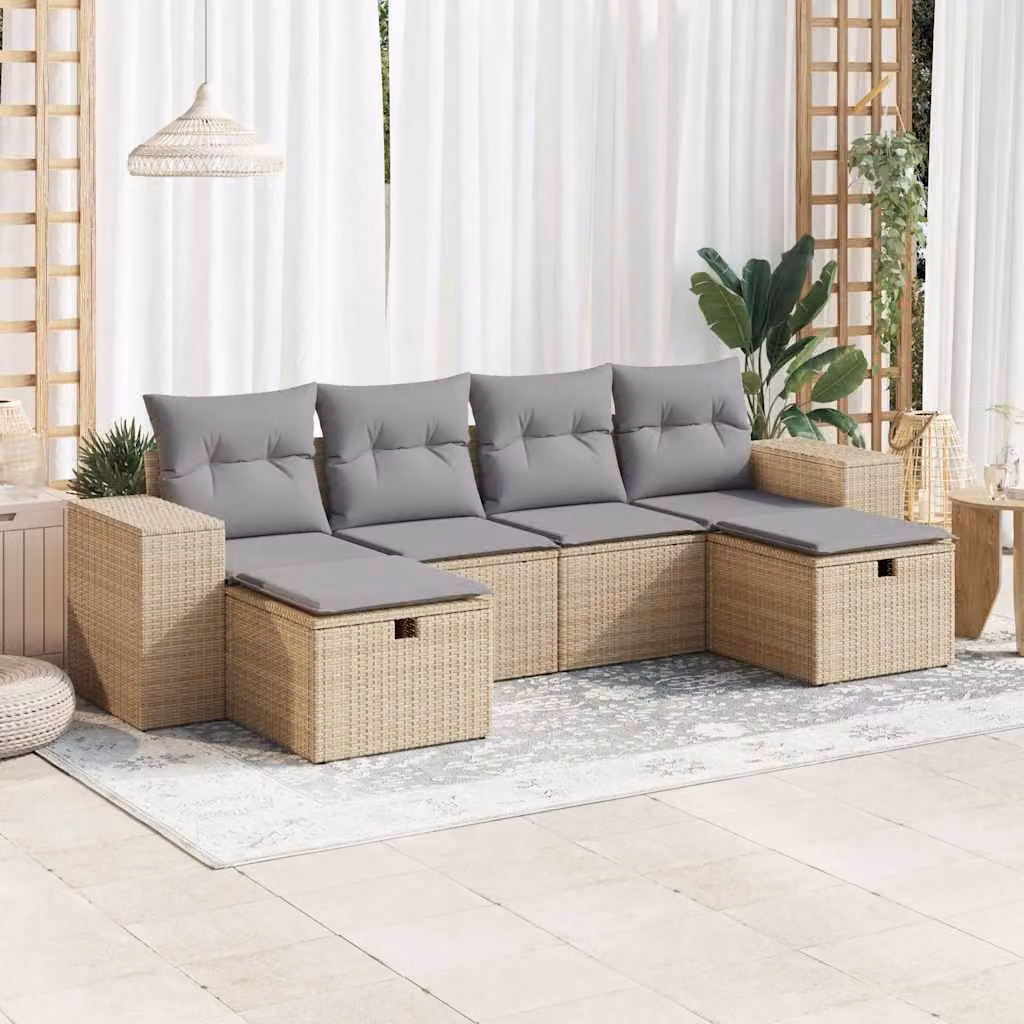 Maison Exclusive - Set Divano da Giardino 6 pz con Cuscini Beige in Polyrattan