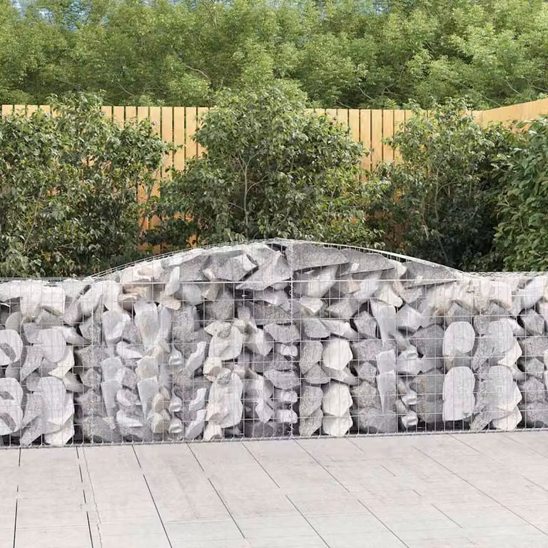 Set di 15 cesti gabbioni ad arco vidaXL in acciaio zincato grigio, L: 400 cm, P: 50 cm, H: 80/100 cm