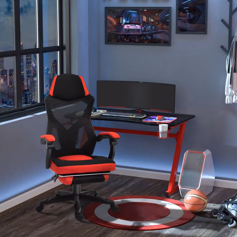 Sedia da gaming – Sedia da ufficio – Design ergonomico – Con altezza regolabile e poggiapiedi, disponibile in nero e rosso
