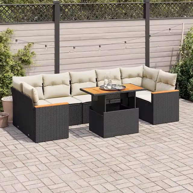 Set Divani da Giardino con Cuscini 8 pz Nero Polyrattan Acacia 3327458