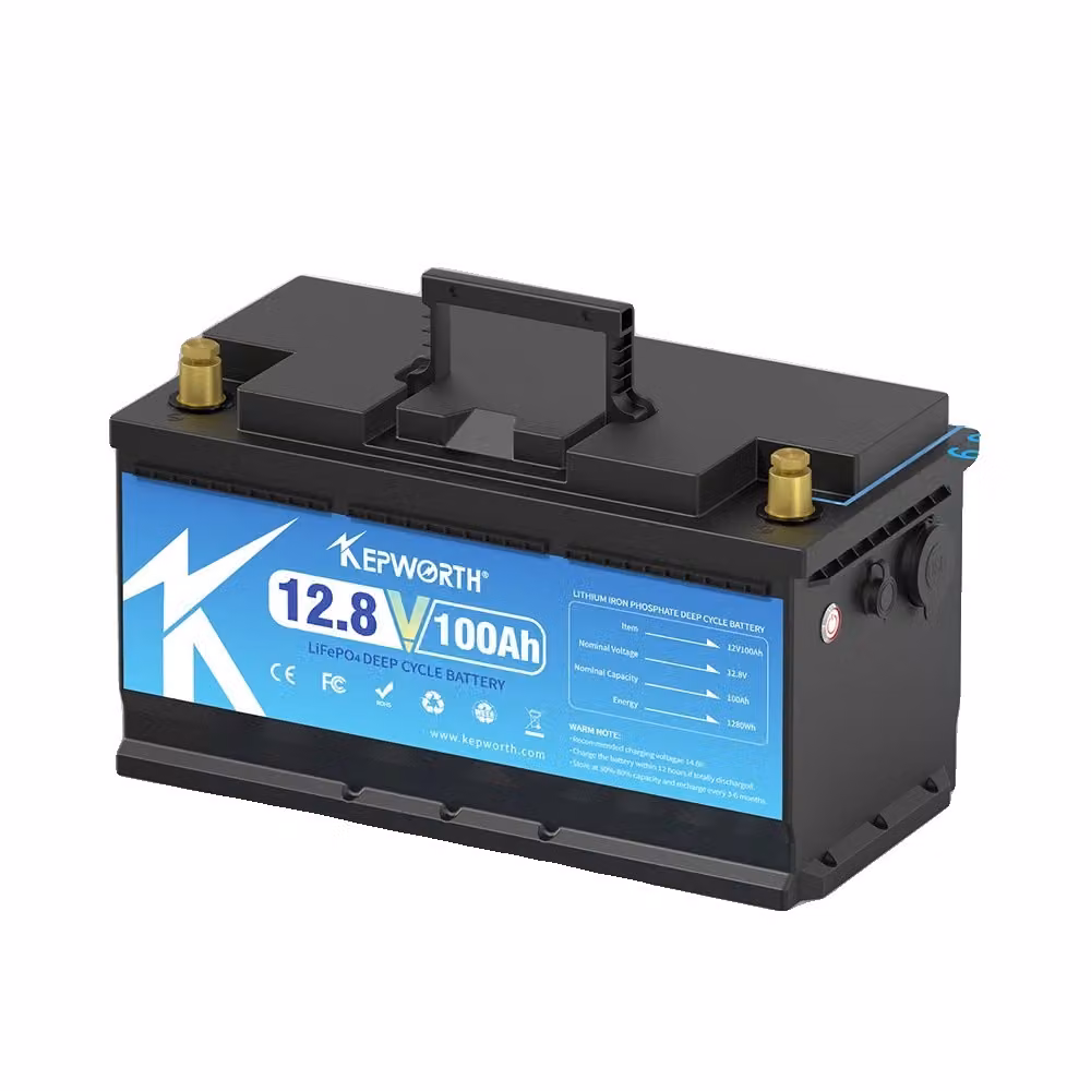 Batteria agli ioni di litio LiFePO4, tensione 12,8V, oltre 6000 cicli di carica, capacità 100Ah, dimensioni 352mm