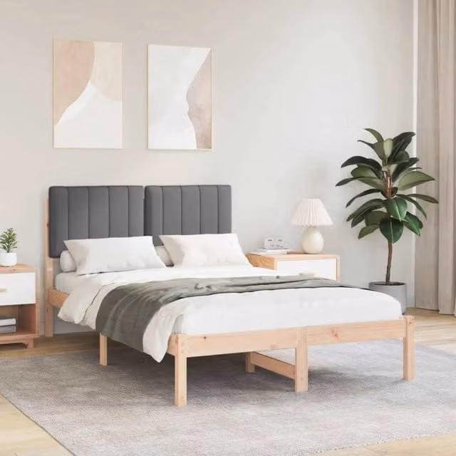 Letto moderno vidaXL con testiera rivestita in tessuto grigio e struttura in legno di pino L/P/H: 200 x 120 x 95,5 cm – 1