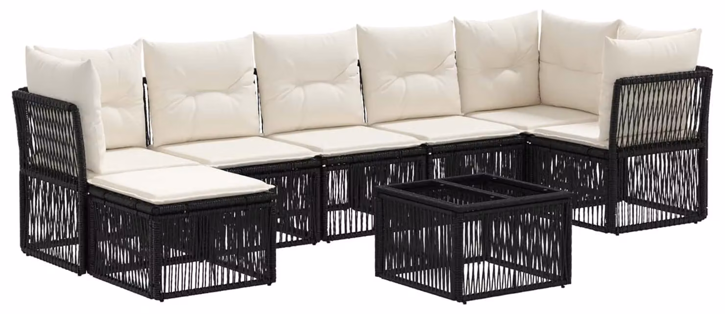 Set Divano da Giardino 8 pcs Nero polyrattan