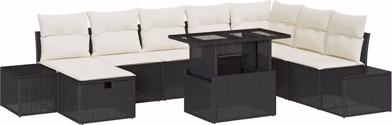 Set Divano da Giardino 9 pcs Nero polyrattan