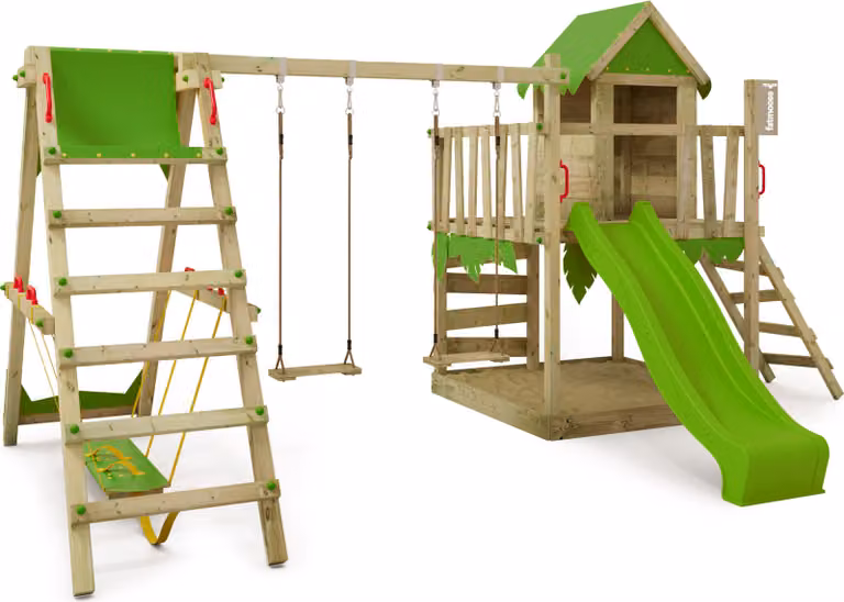Torre giochi Fatmoose JazzyJungle Jam XXL con struttura a surf e scivolo, colore verde chiaro