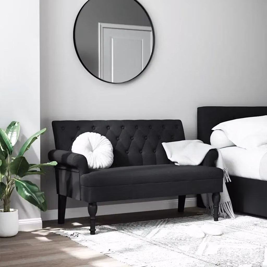 Panca con schienale nera in tessuto DESIGN IN L/P/H: 120 x 62 x 75,5 cm – 2