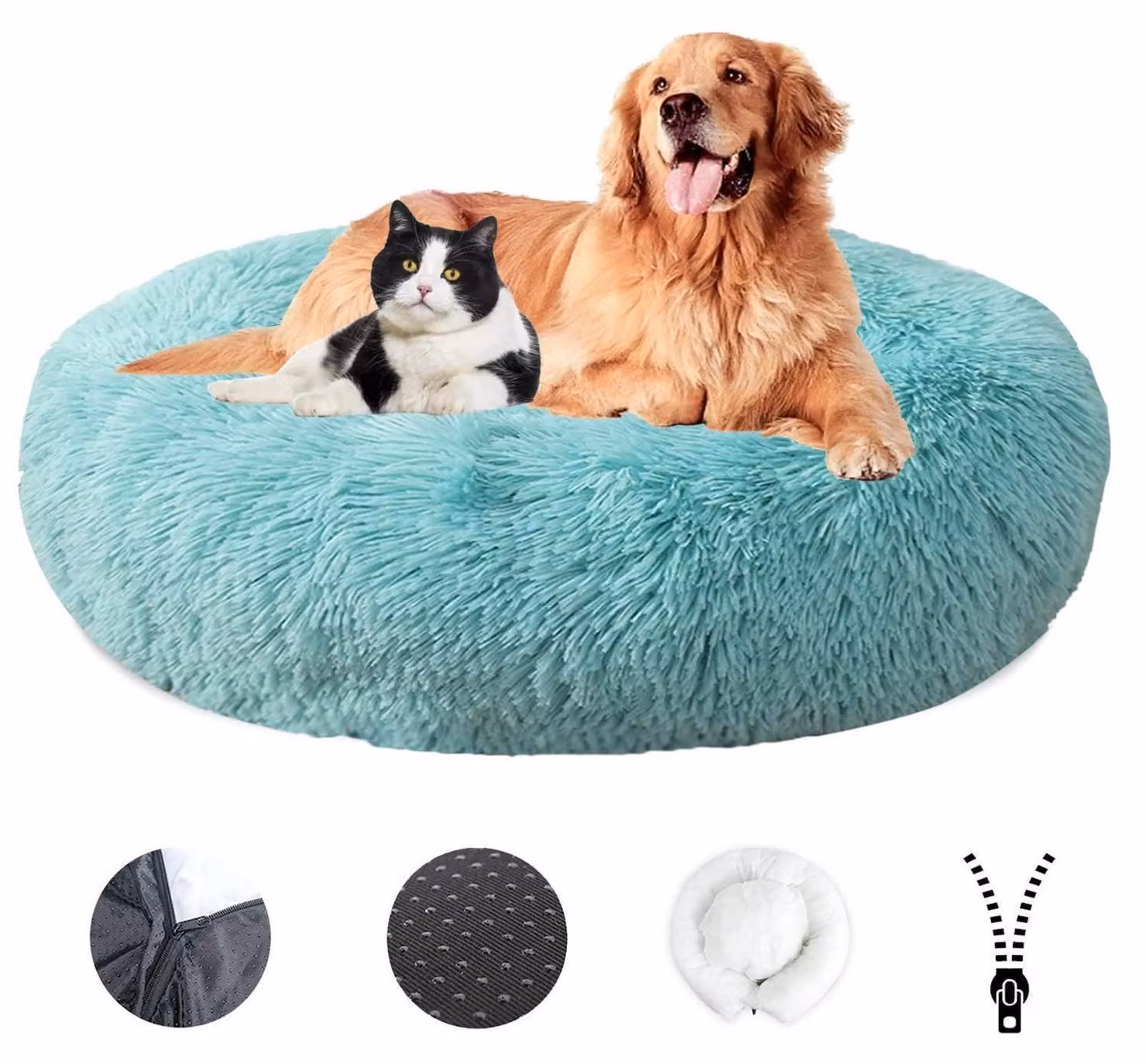 Cuccia per cani, design a ciambella, diametro 100 cm, verde smeraldo, lavabile, antiscivolo