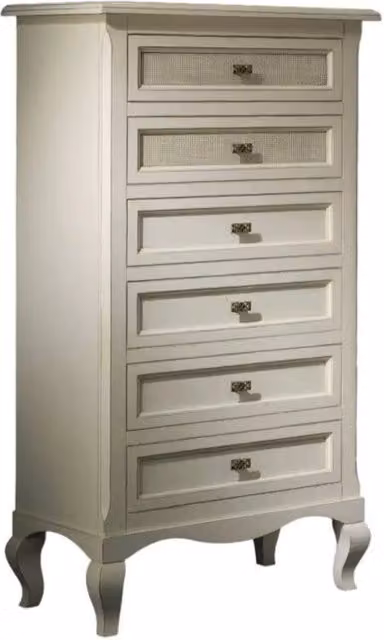 Cassettiera con 6 cassetti in paglia di Vienna stile shabby chic bianco invecchiato Mobili 2G L: 69 cm, P: 43 cm, H: 131 cm – 5
