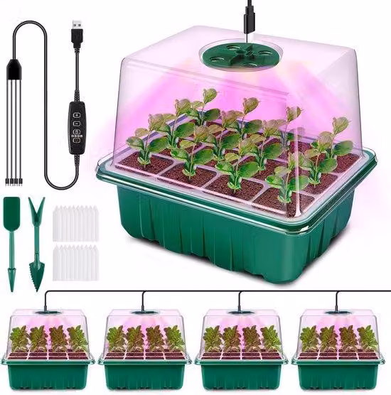Sistema di giardinaggio da interno con lampada per piante - ideale per il giardinaggio indoor - 4 pezzi