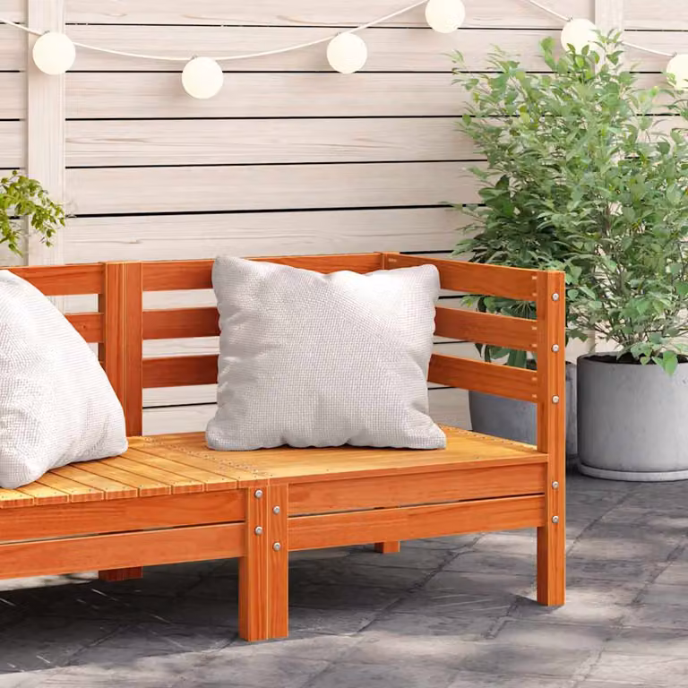 vidaXL Divano Angolare da Giardino in Legno di Pino Cerato Marrone con Cuscini