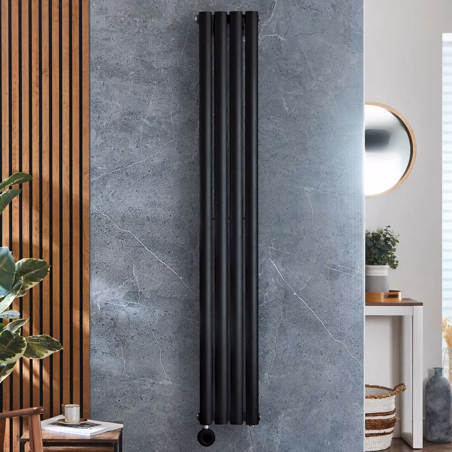 Radiatore Elettrico di Design Verticale ECOSO by Hudson Reed, Nero, H: 178 cm, L: 23,6 cm, con Controllo WiFi e Termostato