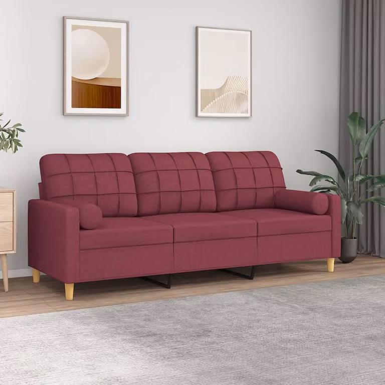 vidaXL Divano a 3 Posti Moderno in Tessuto Rosso con Cuscini e Coperture Rimovibili L: 198 cm, P: 80 cm, H: 77 cm