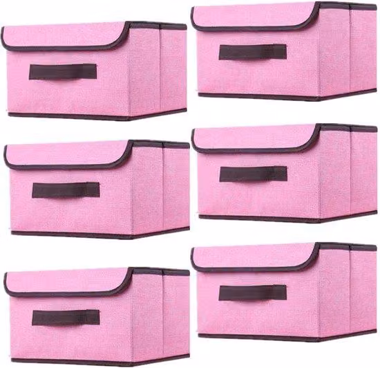 Set di contenitori pieghevoli Ibbenzoa® (6) – scatole in lino pieghevoli con coperchio e maniglia, impilabili, traspiranti, inodore, dimensioni 36×23×24 cm + 26×19×16 cm