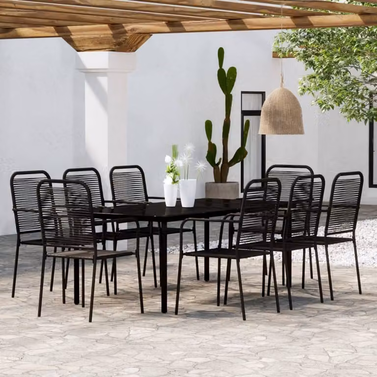 The Living Store 9 pezzi. Set da pranzo da giardino Nero