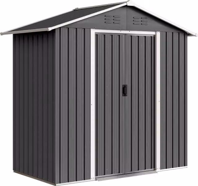 Outsunny Casetta da Giardino Capanno Porta Attrezzi in Acciaio Zincato Grigio, L 194 x P 107 x H 191 cm