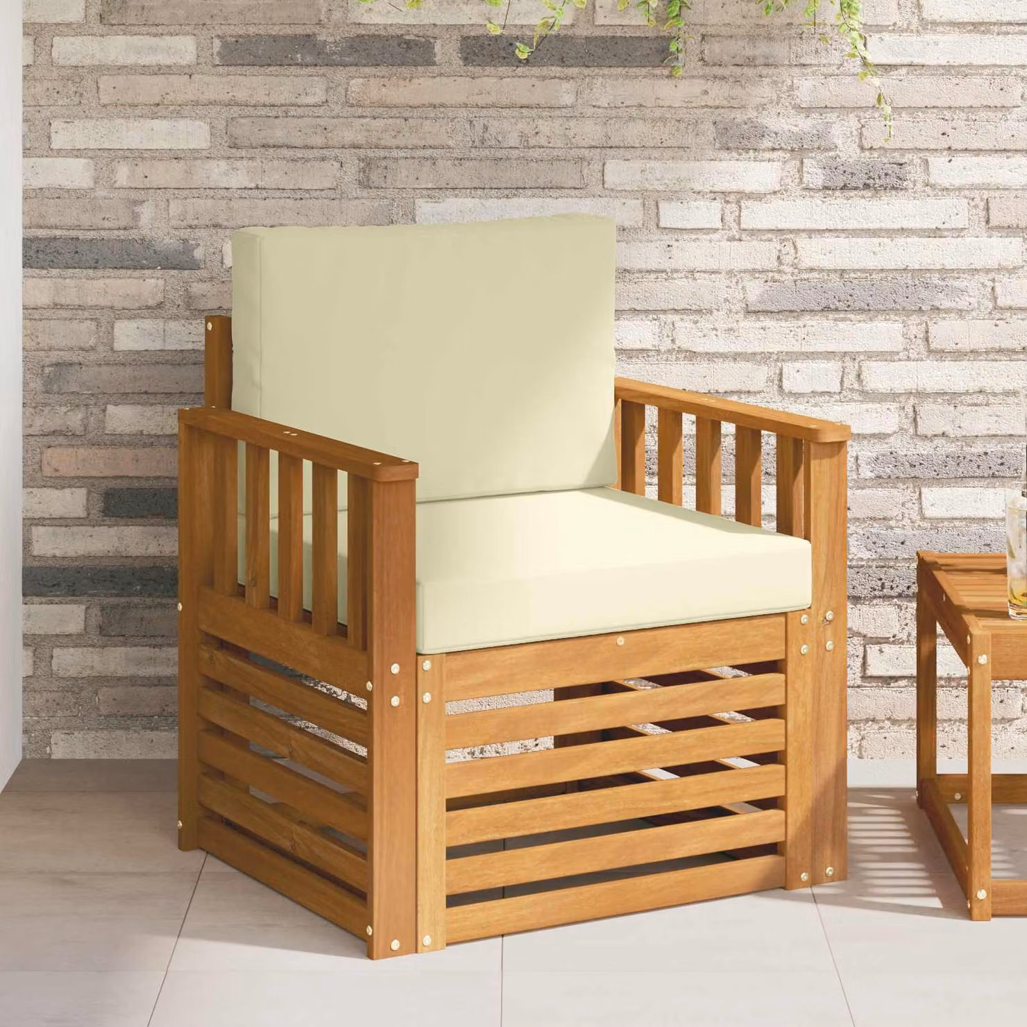 Set di divani da esterno vidaXL in legno di acacia massello e poliestere, colore beige e marrone, con cuscini inclusi