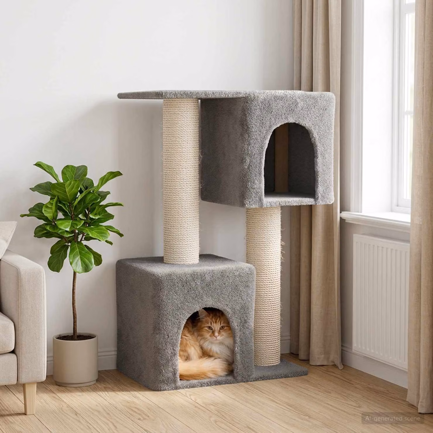 vidaXL Albero per gatti con pali in sisal Grigio Chiaro