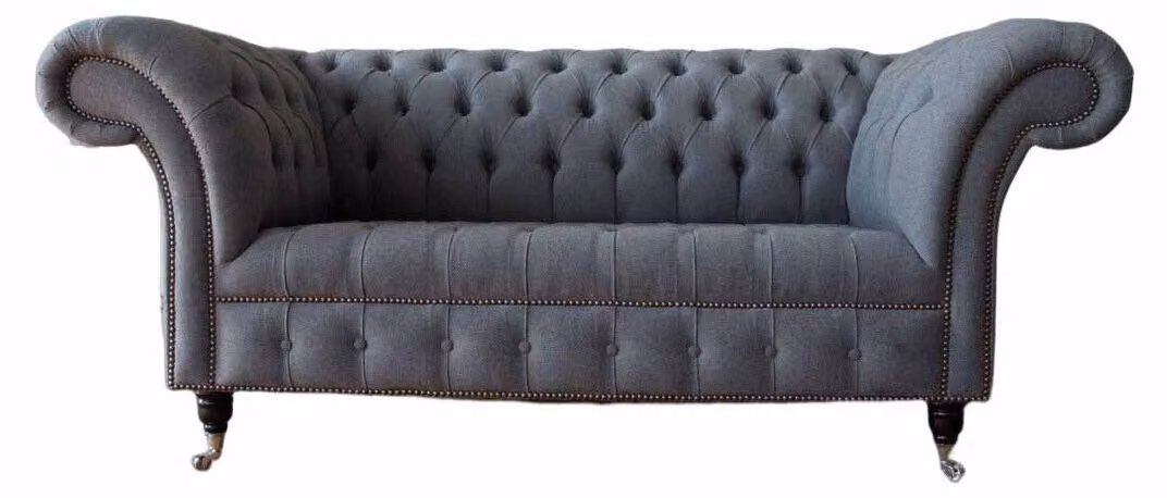 Englische Chesterfield Büro Sitzmöbel Einrichtung Sofa Couch 2 Sitz Textil