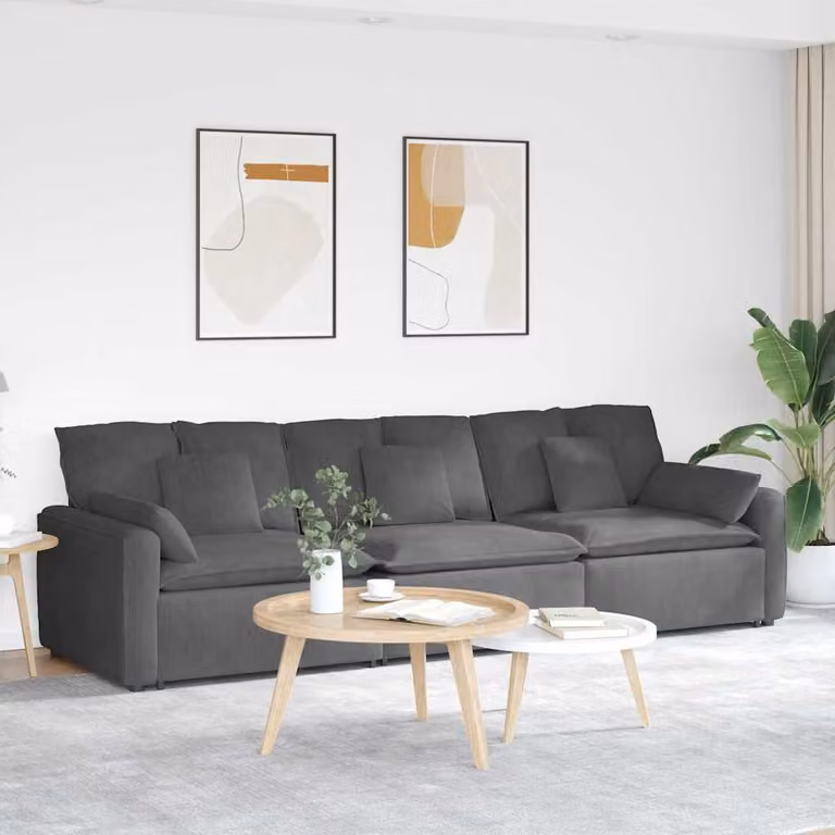 vidaXL Divano Modulare Moderno in Velluto Grigio Antracite con Cuscini e Struttura in Metallo e Legno