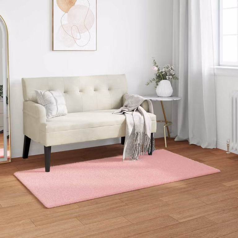 Tappeto antiscivolo vidaXL in ecopelliccia rosa, lavabile e rettangolare, L: 150 cm x P: 80 cm