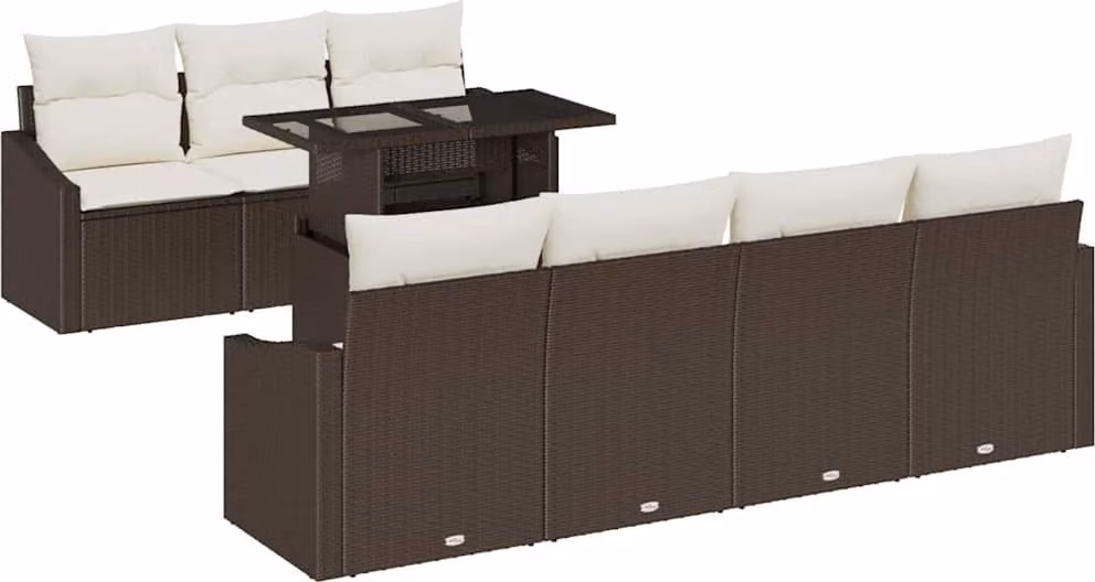 Set Divano da Giardino con cuscino 8 pcs Marrone polyrattan