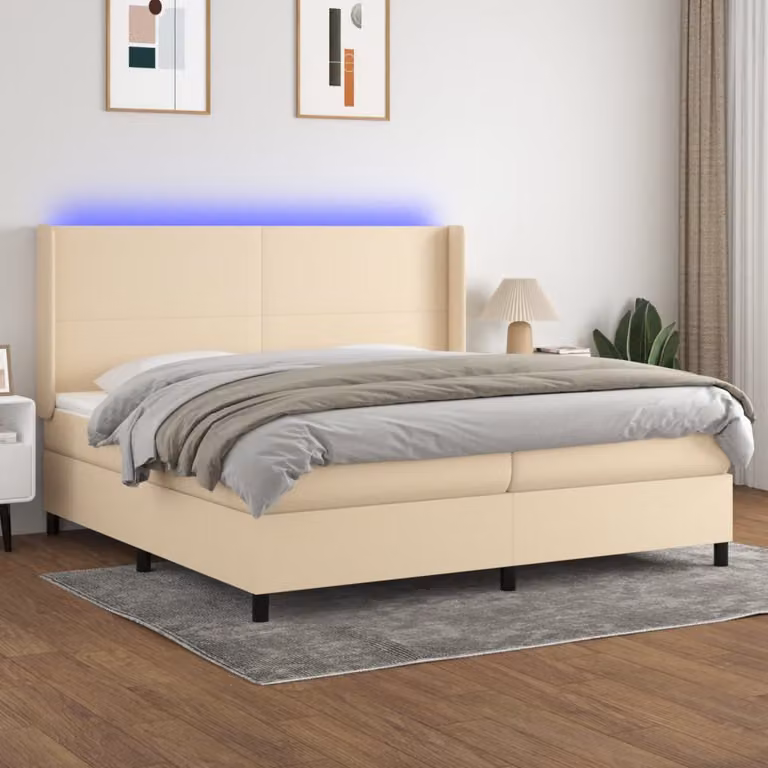 Letto Ibrido con Materasso e Illuminazione LED vidaXL in Tessuto Bianco e Beige 200x200 cm