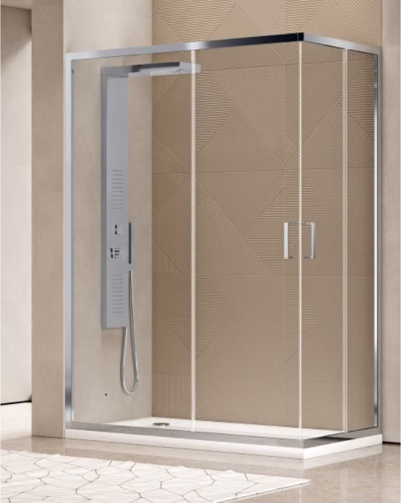 Cabina doccia 100x140 angolare altezza apertura 200cm in vetro temperato trasparente con profilo cromato - Frascio