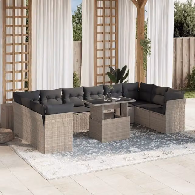 Set di Divani da Giardino a Forma di U vidaXL in Polyrattan Grigio Antracite con 11 Pezzi e Cuscini Inclusi