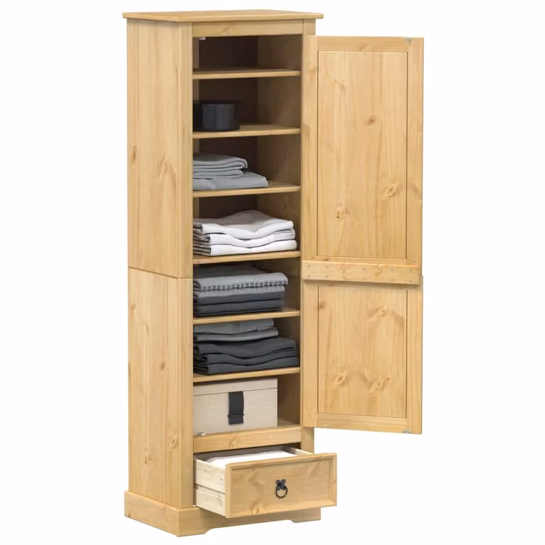 vidaXL Armadio Corona in Legno di Pino Rustico con Cassetti e Ripiani, Marrone e Beige, L: 55 cm, P: 38 cm, H: 170 cm
