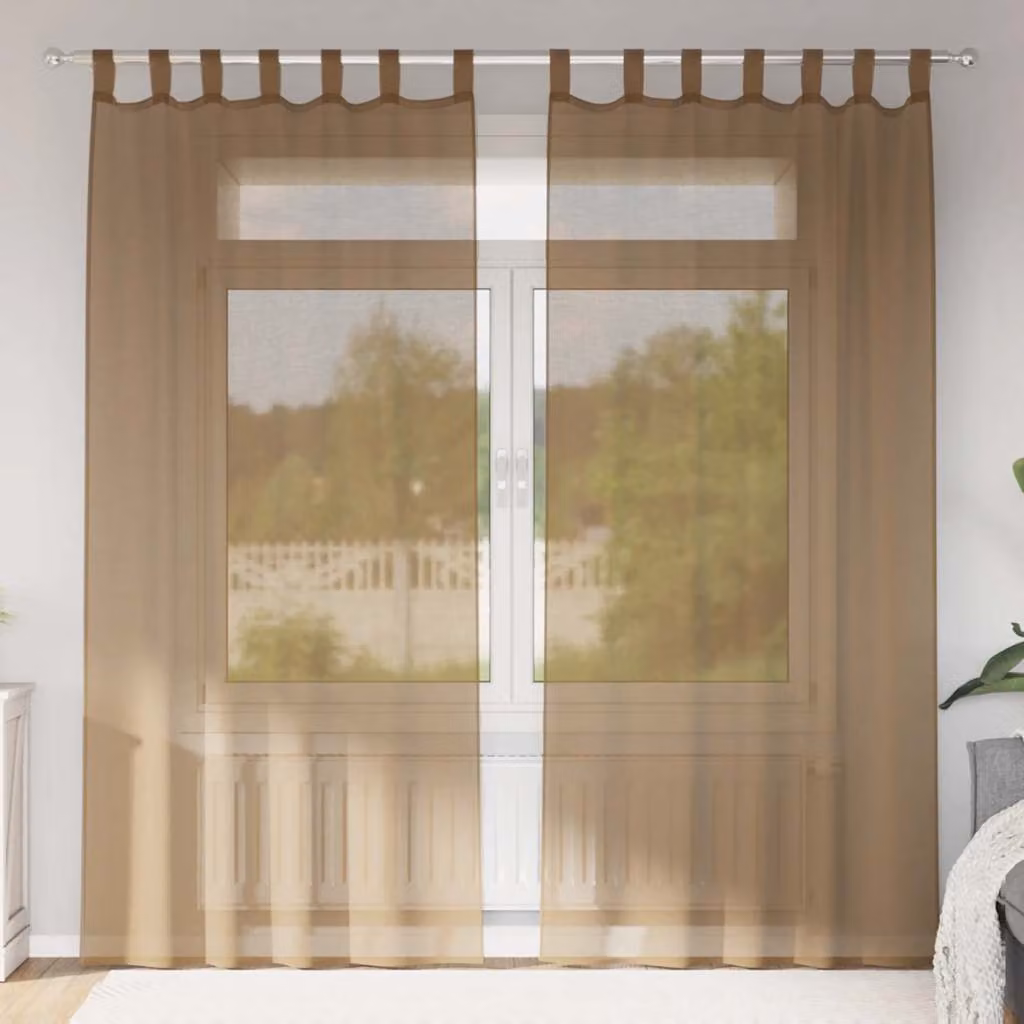 vidaXL Set di 2 Tende in Voile Semitrasparenti Marrone Chiaro L: 140 cm, H: 245 cm