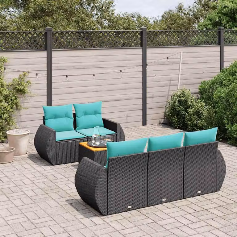 Maison Exclusive - Set di 6 divani da giardino con cuscini, polyrattan nero