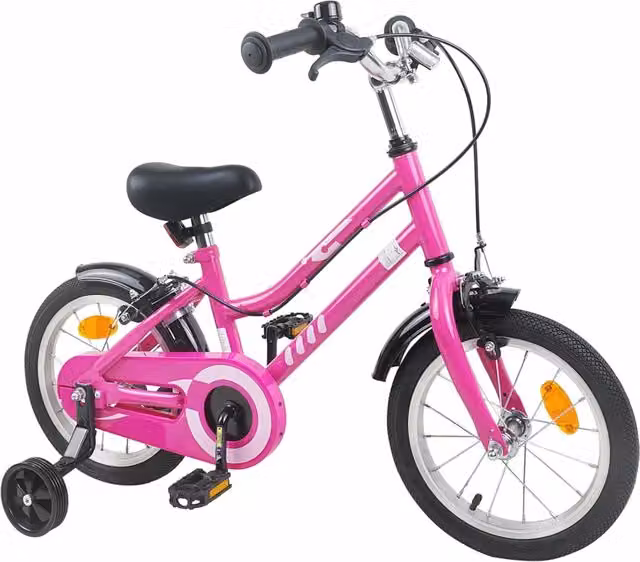 Bicicletta per bambini da 14 pollici in metallo e gomma, disponibile nei colori nero e rosa