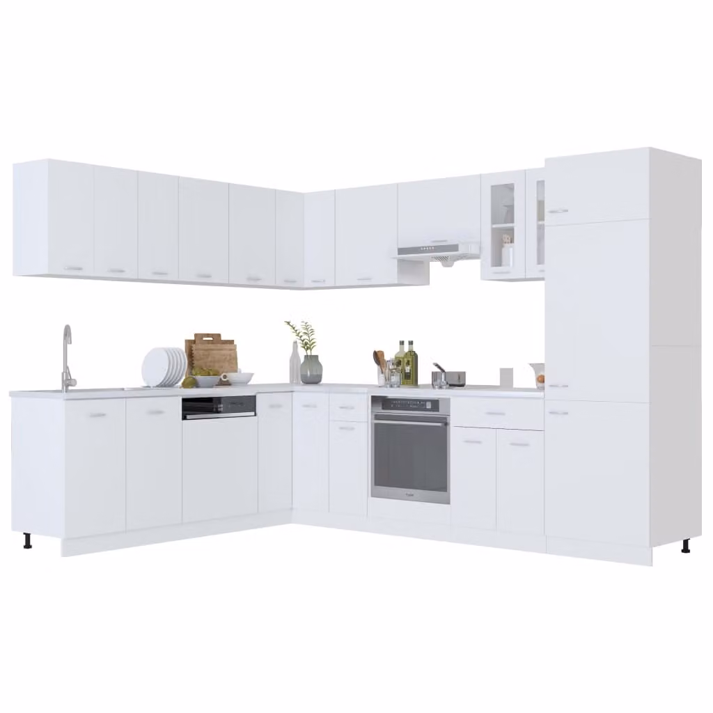 Set Armadi da Cucina 14 pz Lyon Bianco in Truciolato