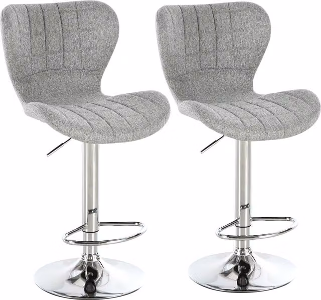 Set di 2 sgabelli da bar moderni HOMCOM con schienale e poggiapiedi, altezza regolabile, telaio in metallo e rivestimento in tessuto grigio